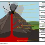 El esquema de las partes de un volcán y su función en la actividad volcánica